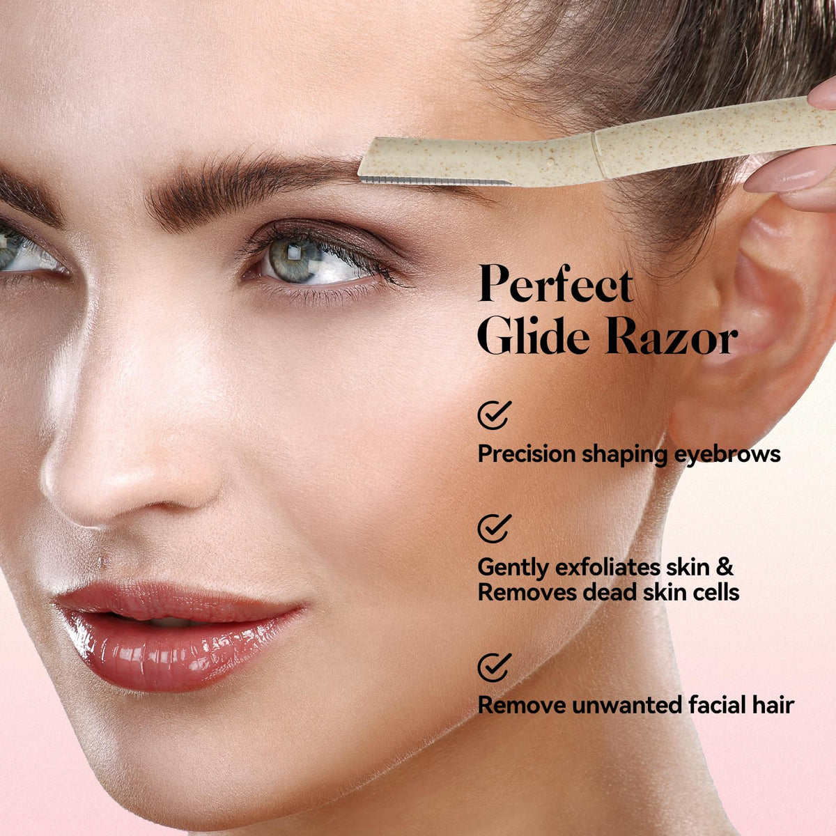 Eco friendly wheat straw handles of the BULIMICA facial shaver highlighting the biodegradable textured material.