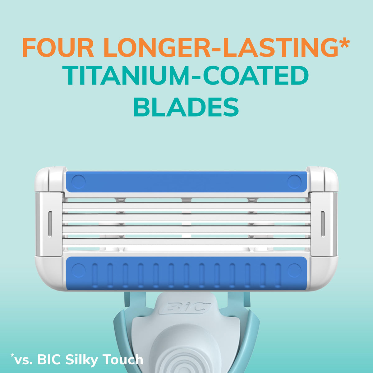 Three refill razor cartridges neatly arranged next to the main handle