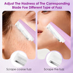 Full packaging kit of the women facial exfoliation system including twelve refill blades and USB cord.