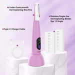 Side profile of the cordless lavender dermaplane razor highlighting the ergonomic grip handle design.