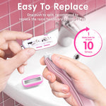 DreamGenius women personal care razor set displaying all seven included blade refills neatly arranged