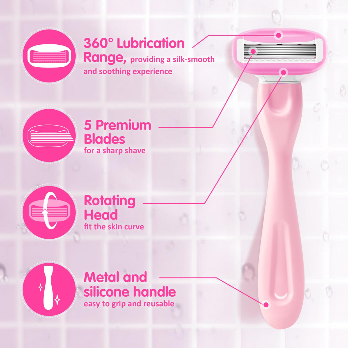 Flexible pivoting head mechanism on the DreamGenius female hair removal razor illustrating smooth contour movement