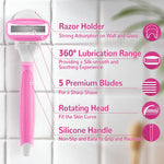 DreamGenius female grooming razor attached to the matching wall mounted shower holder