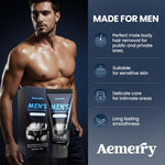 Aemerry male depilatory cream 120ml bottle showcasing Aloe Vera and Vitamin E ingredients
