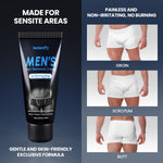 Men intimate grooming hair removal cream application texture close up