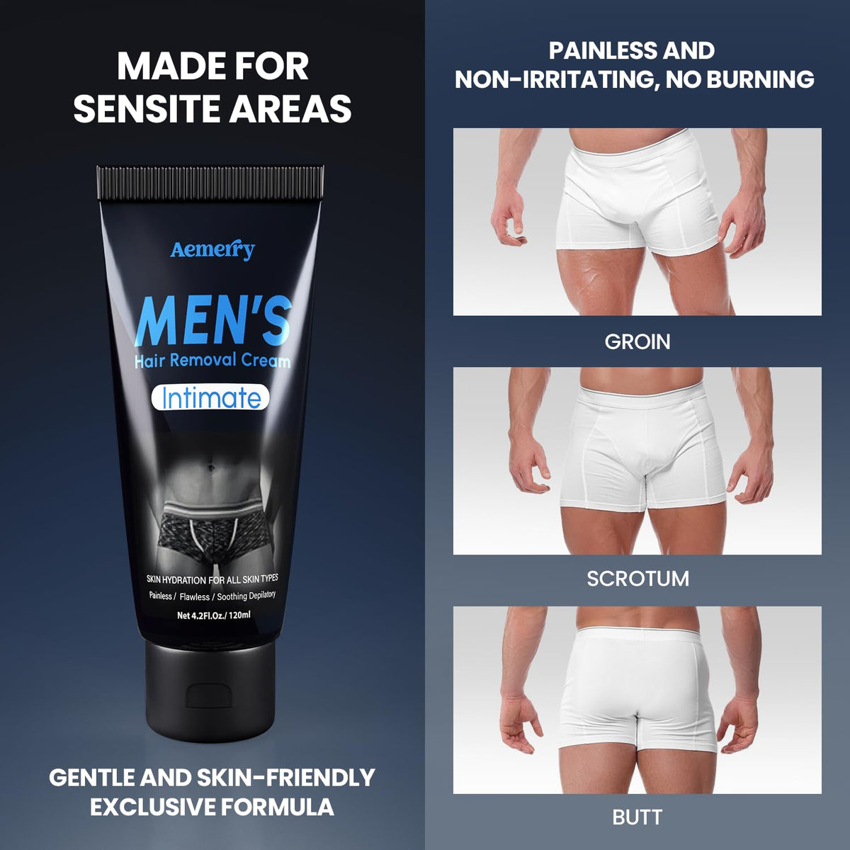 Men intimate grooming hair removal cream application texture close up