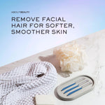 Japanese stainless steel facial shavers by About Face highlighting the protective safety guards
