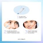About Face facial groomers package showing three disposable blue dermaplaning shavers