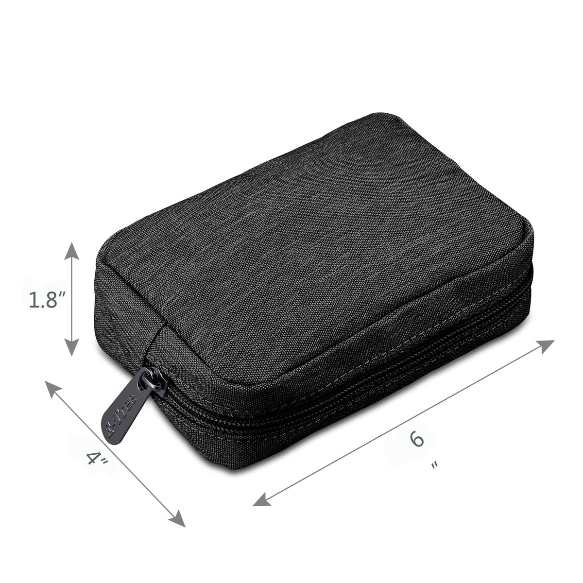 E-Tree mini cosmetic bag open showing internal netted side pockets for storage.
