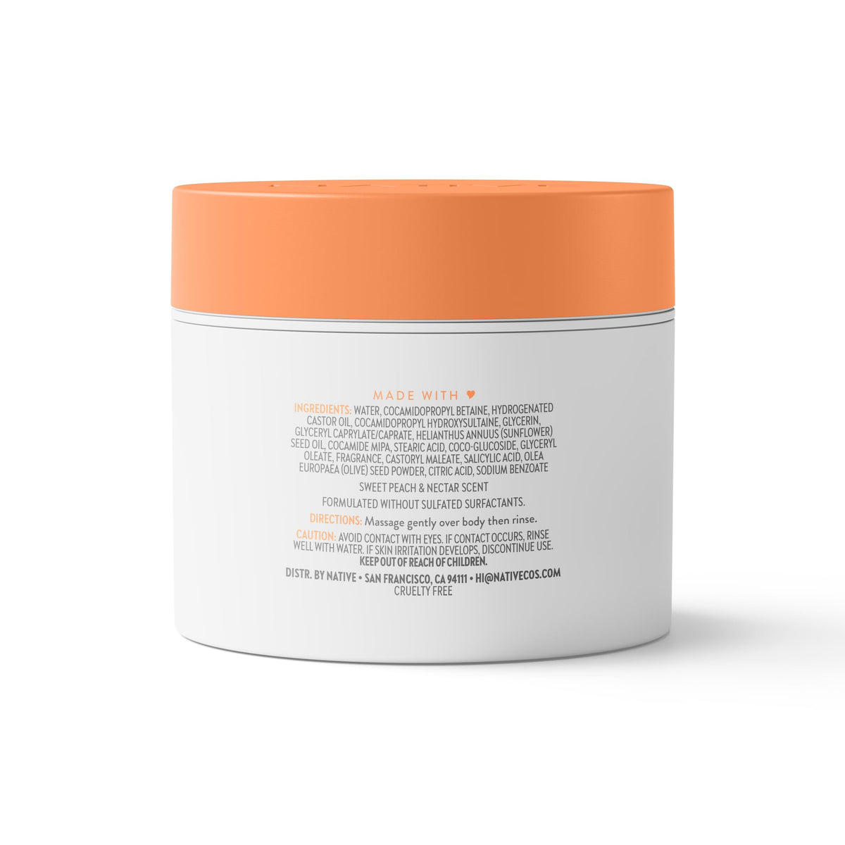 Authentic USA imported Native body scrub package showing the clean vegan and cruelty free logos