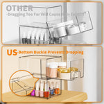 Close up view of Yieach clear storage drawer displaying the built in handle and non slip silicone pads