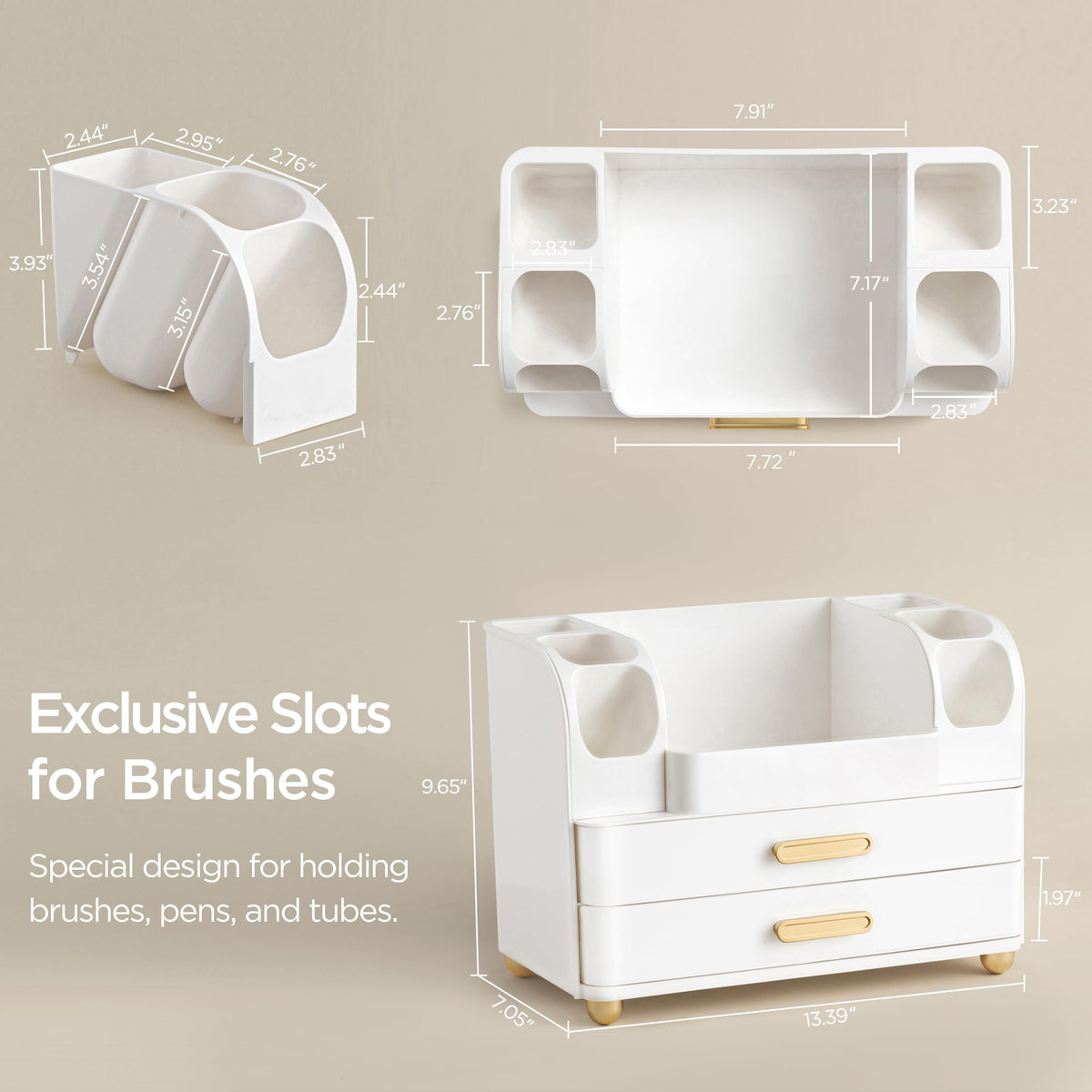 HBlife large countertop organizer filled with skincare bottles and eyeshadow palettes.