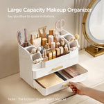 Close up of the smooth gliding drawers on the white HBlife makeup organizer.