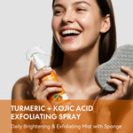 Eelhoe 100ml exfoliating body spray with Kojic Acid and Turmeric ingredients highlighted