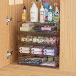 Aurblozen modular acrylic vanity organizer arranged side by side on a modern bathroom counter space