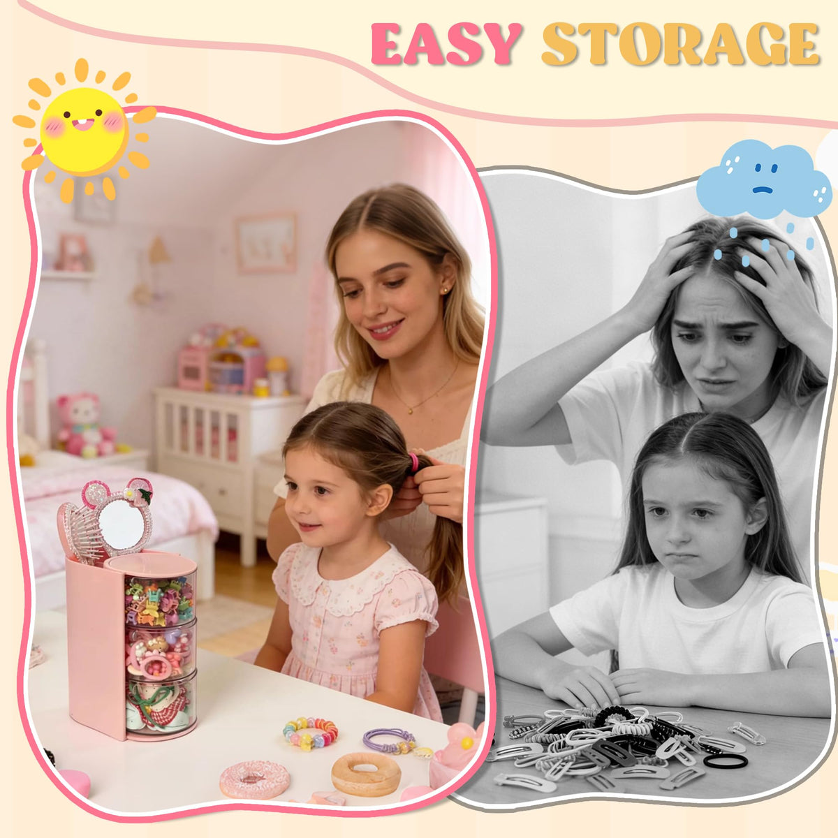 Close up view of the 180 degree smooth swivel mechanism on the pink plastic jewelry storage container