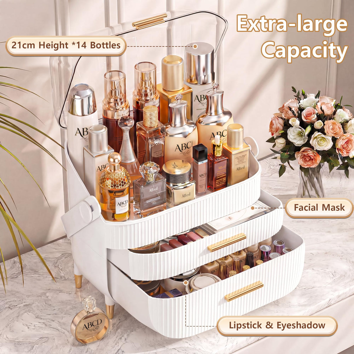 NestOrganix cosmetic storage box drawers containing lipsticks and jewelry
