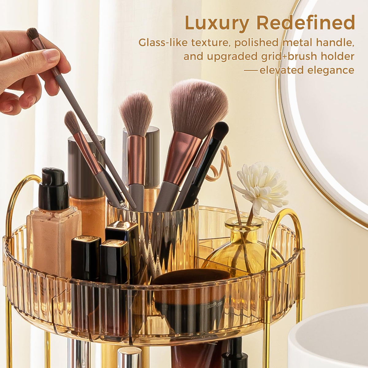 BEFSOP upgraded bathroom organizer countertop shelf with raised edge tray details