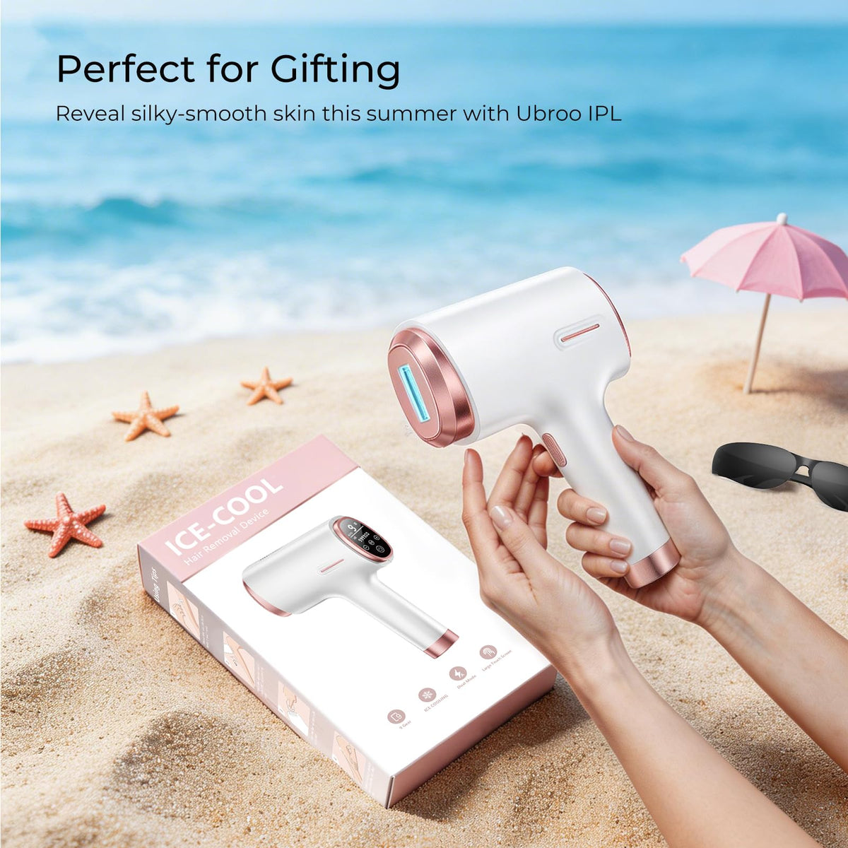 Detailed view of Ubroo IPL device cooling surface for painless treatment