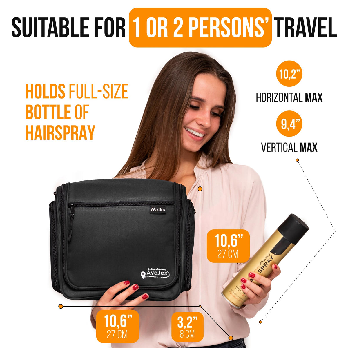 Avajex hygiene bag showing waterproof lining and mesh pockets