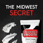Udderly Smooth non greasy daily hand cream being applied to smooth out dry cracked skin texturing