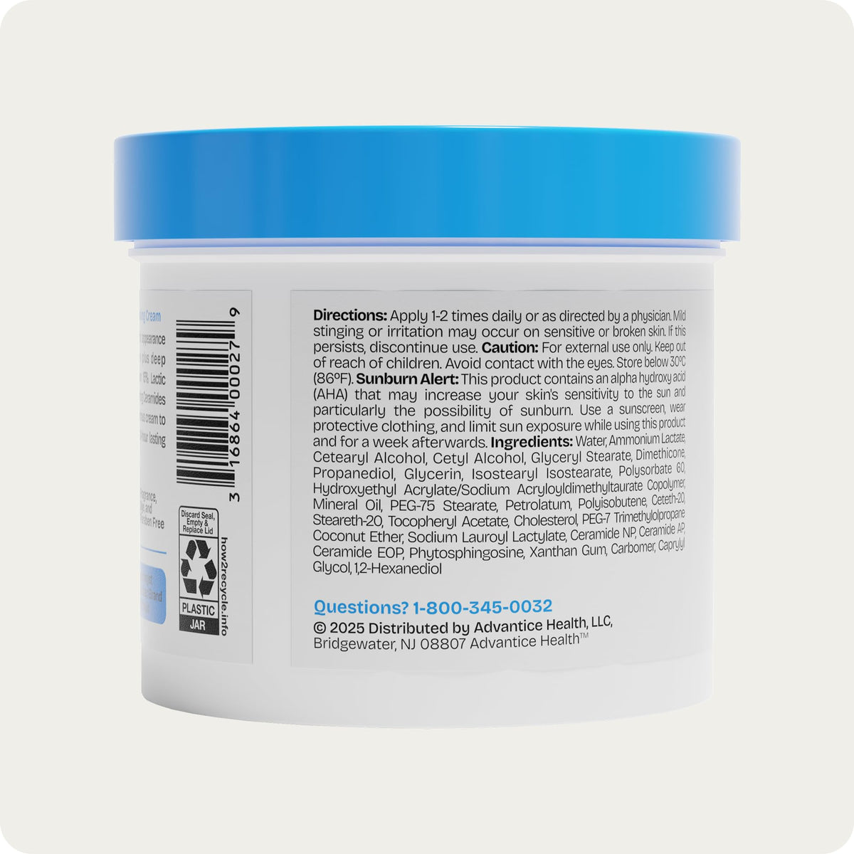 AmLactin intensive healing body cream displayed next to its original USA retail cardboard box packaging.