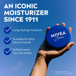 NIVEA rich moisturizing cream tin showing product depth and weight details