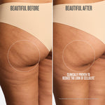 Brazilian Bum Bum Cream jar opened to reveal the thick and creamy texture of the smoothing lotion