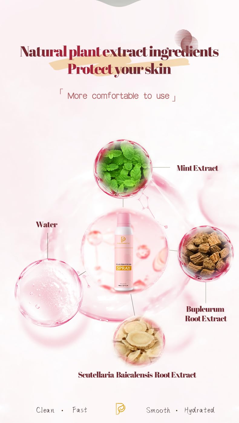 Phaamestic skin body hair identifying spray used for a smooth dermaplaner routine.