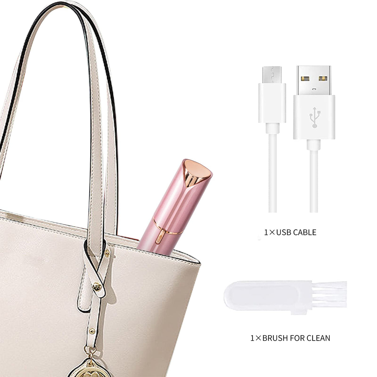 Bikurpia facial hair remover for women highlighting the convenient USB charging port mechanism.