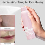 Before and after visual showing highlighted peach fuzz on female jawline