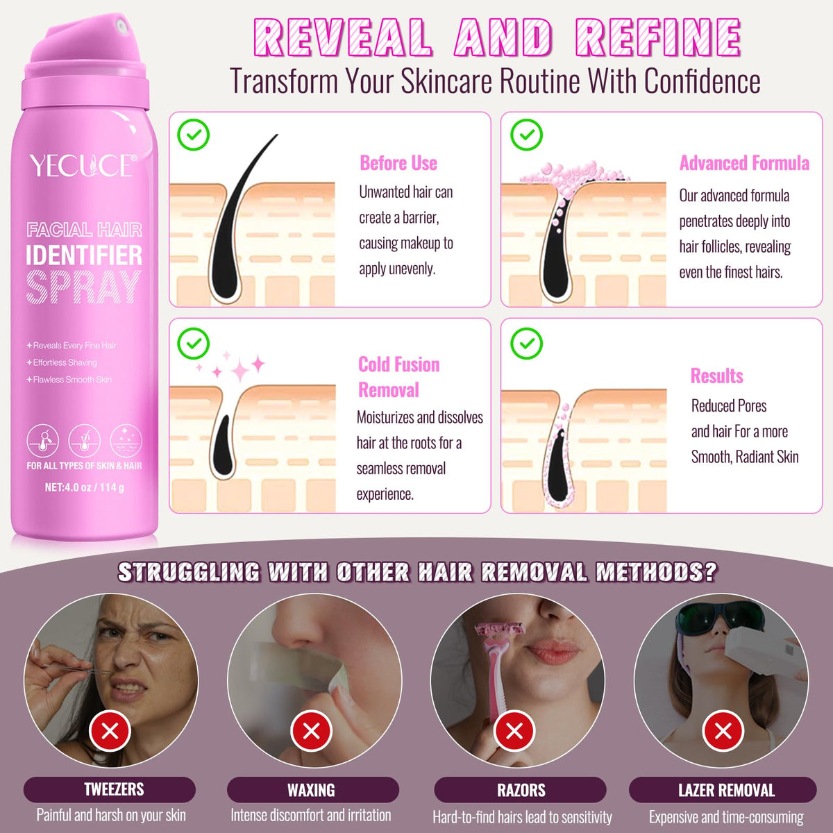 Back view of the four ounce moisturizing hair identification spray bottle detailing ingredients.