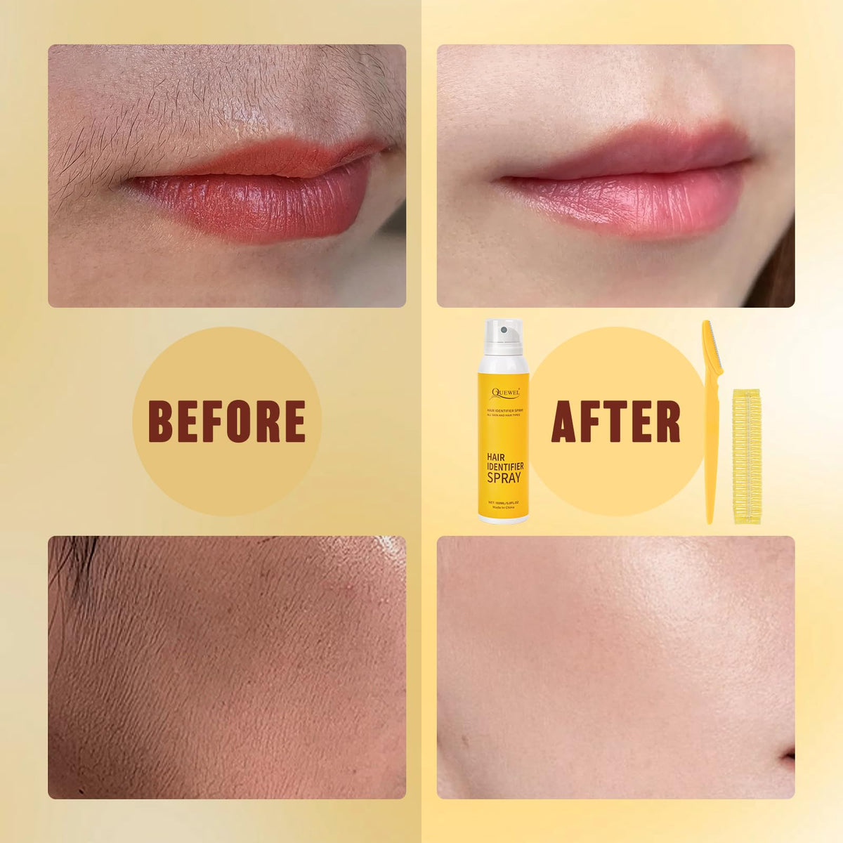 Quewel skin care hair identifier spray protective cooling layer demonstration.