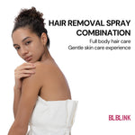 BLBLINK facial shaving mist highlighting peach fuzz on a woman's cheek during dermaplaning
