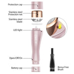 Cidbest portable face shaver with built-in LED light illuminating the skin surface during use.