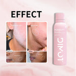Close up view of the residue free quick dry hair identifying powder formula on a woman's face.