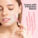 HyperHair face shaving kit components arranged neatly to show the hair identifying mist alongside the matching pink facial blades.