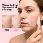 HyperHair identifier spray being misted onto skin to demonstrate how it highlights fine vellus facial hair for precise shaving.