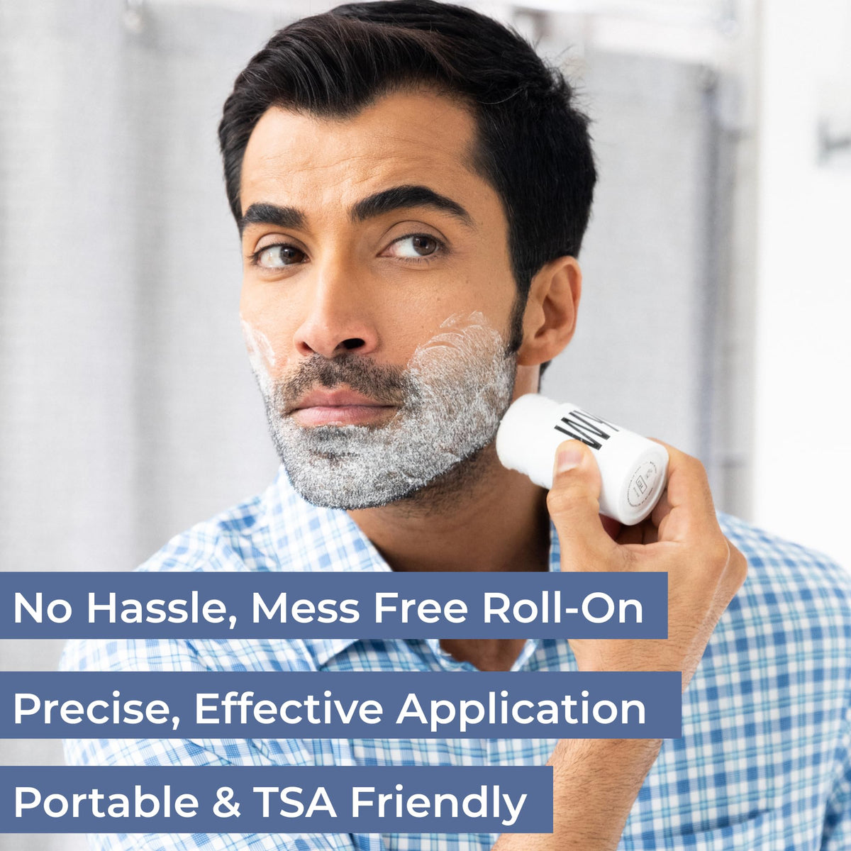 WYOS solid shaving bar being applied directly to male facial stubble