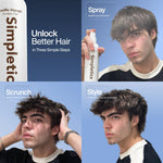 Natural hair styling spray by Simpletics designed for straight and wavy hair types.