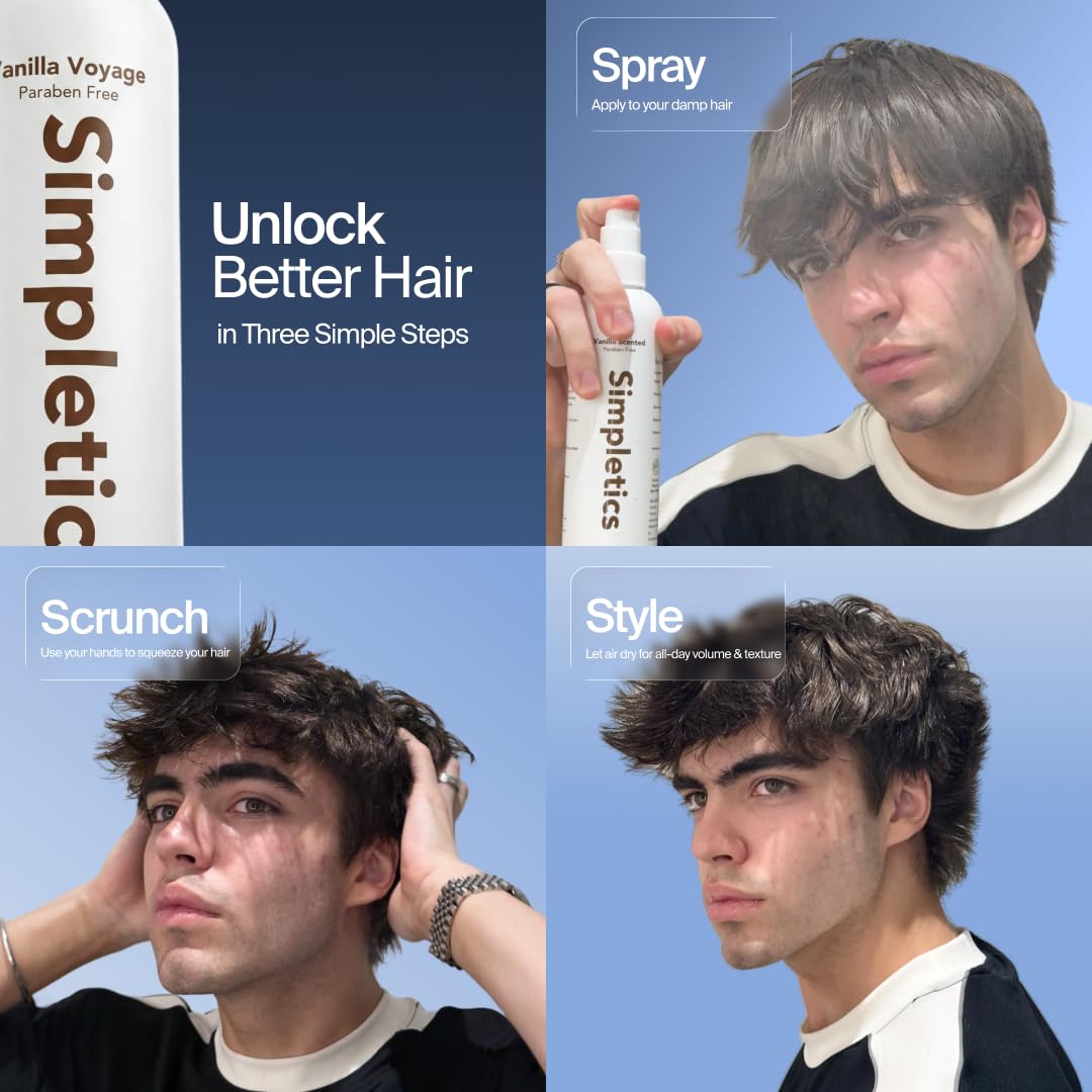 Natural hair styling spray by Simpletics designed for straight and wavy hair types.