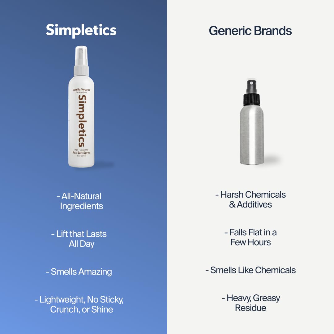 Beachy texture hair spray by Simpletics highlighting the refreshing vanilla scent.