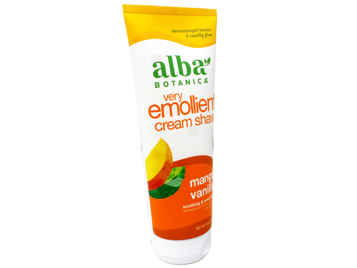 Authentic USA imported Alba Botanica botanical cream shave packaging detail