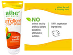 Alba Botanica moisturizing soap free shaving cream text on white background label detail