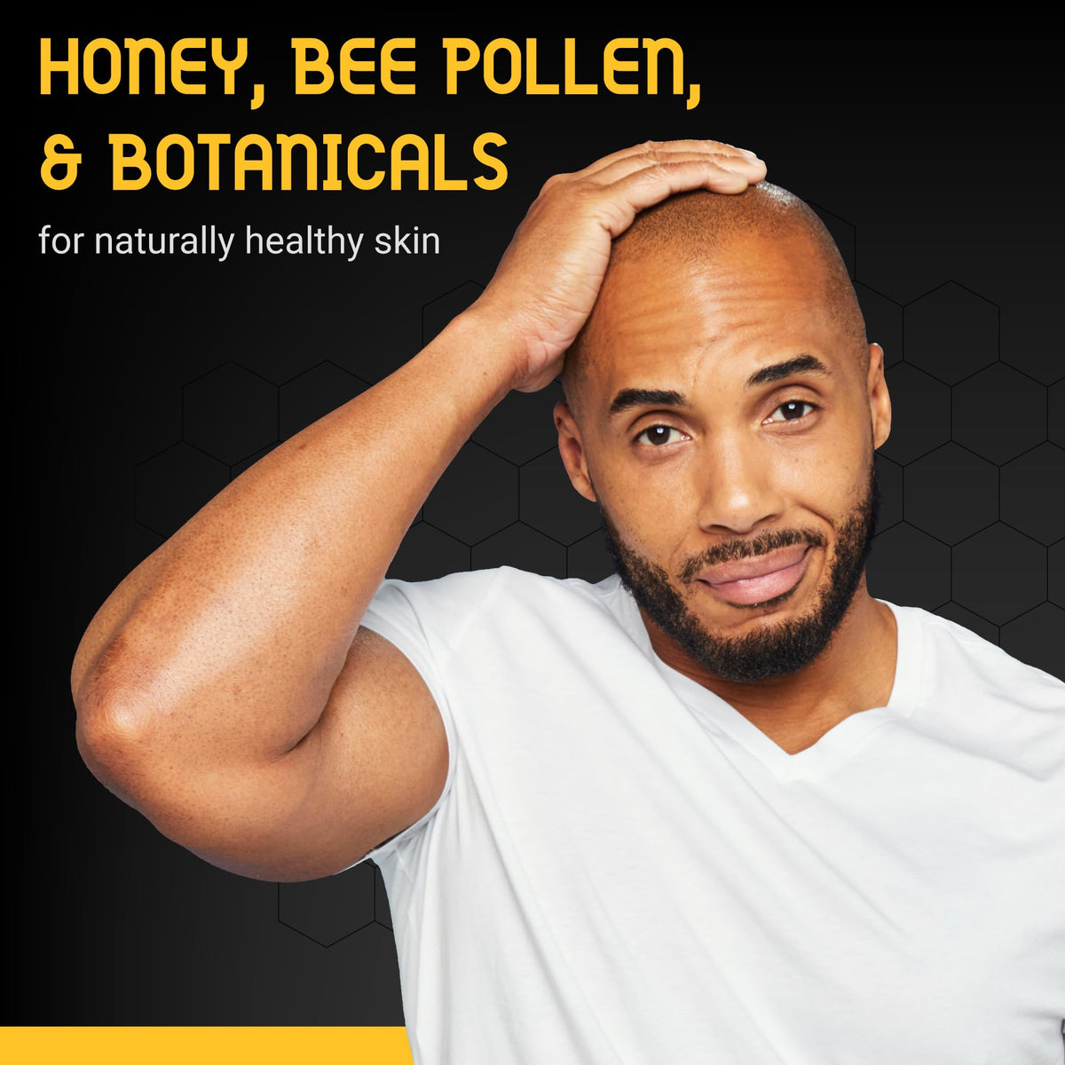 Bee Bald razor bump treatment tube angled view emphasizing the paraben free formulation.