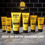 Bee Bald soothing aftershave lotion tube highlighting the natural botanicals and bee pollen ingredients.