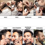 Transparent beard liner tool positioned along the neck line for precision shaving guide