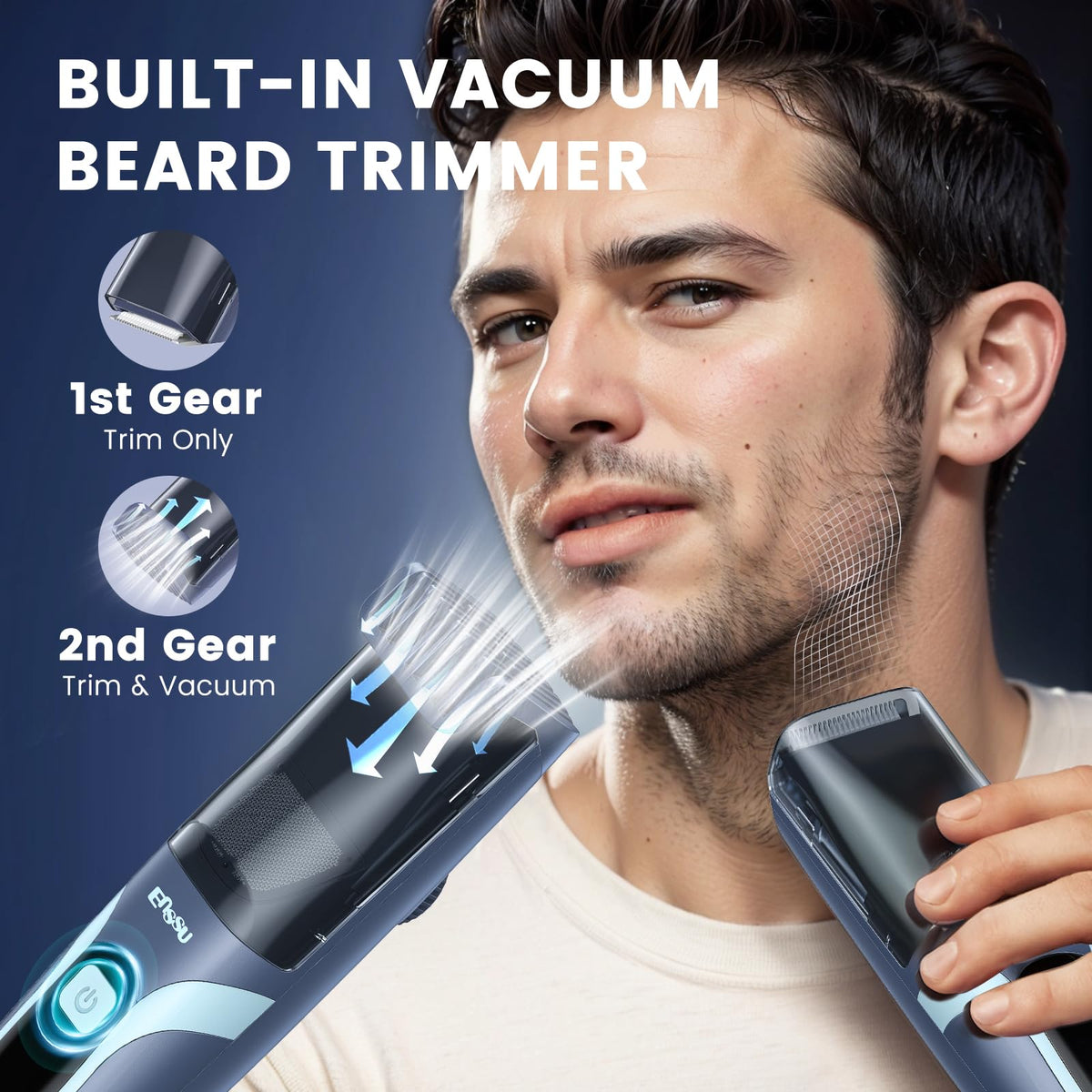 Enssu beard trimmer with vacuum suction chamber open