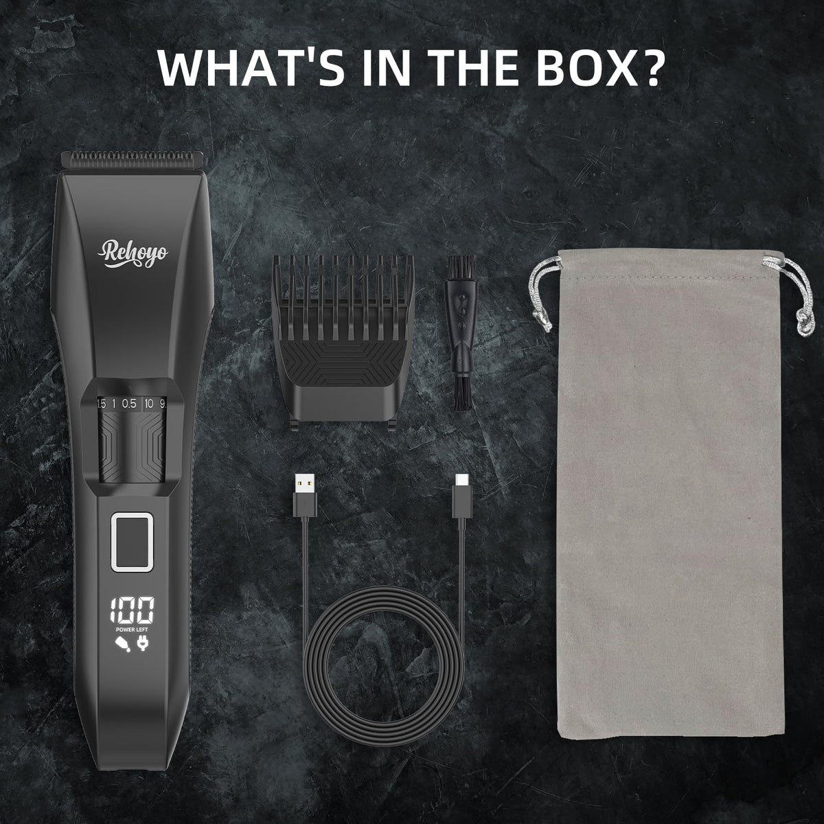 Rehoyo cordless grooming kit accessories and packaging