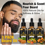 Stainless steel grooming scissors and deep cleansing beard shampoo bottle on display